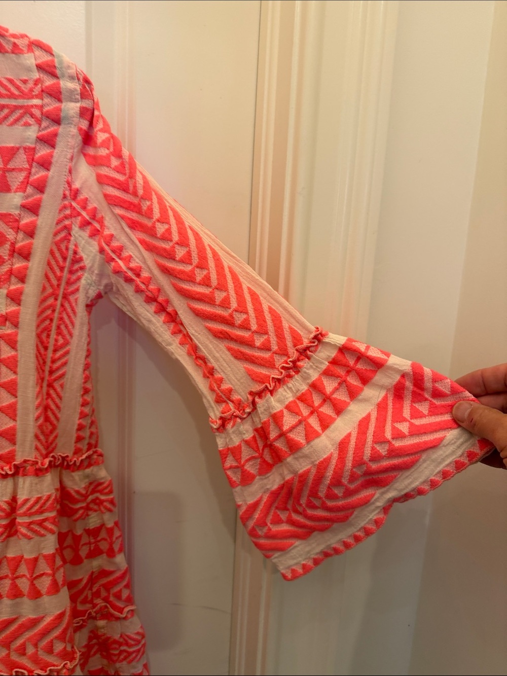 Devotion TWINS Coral & Cream Embroidered Tiered Tunic Dress - Picture 4 of 5